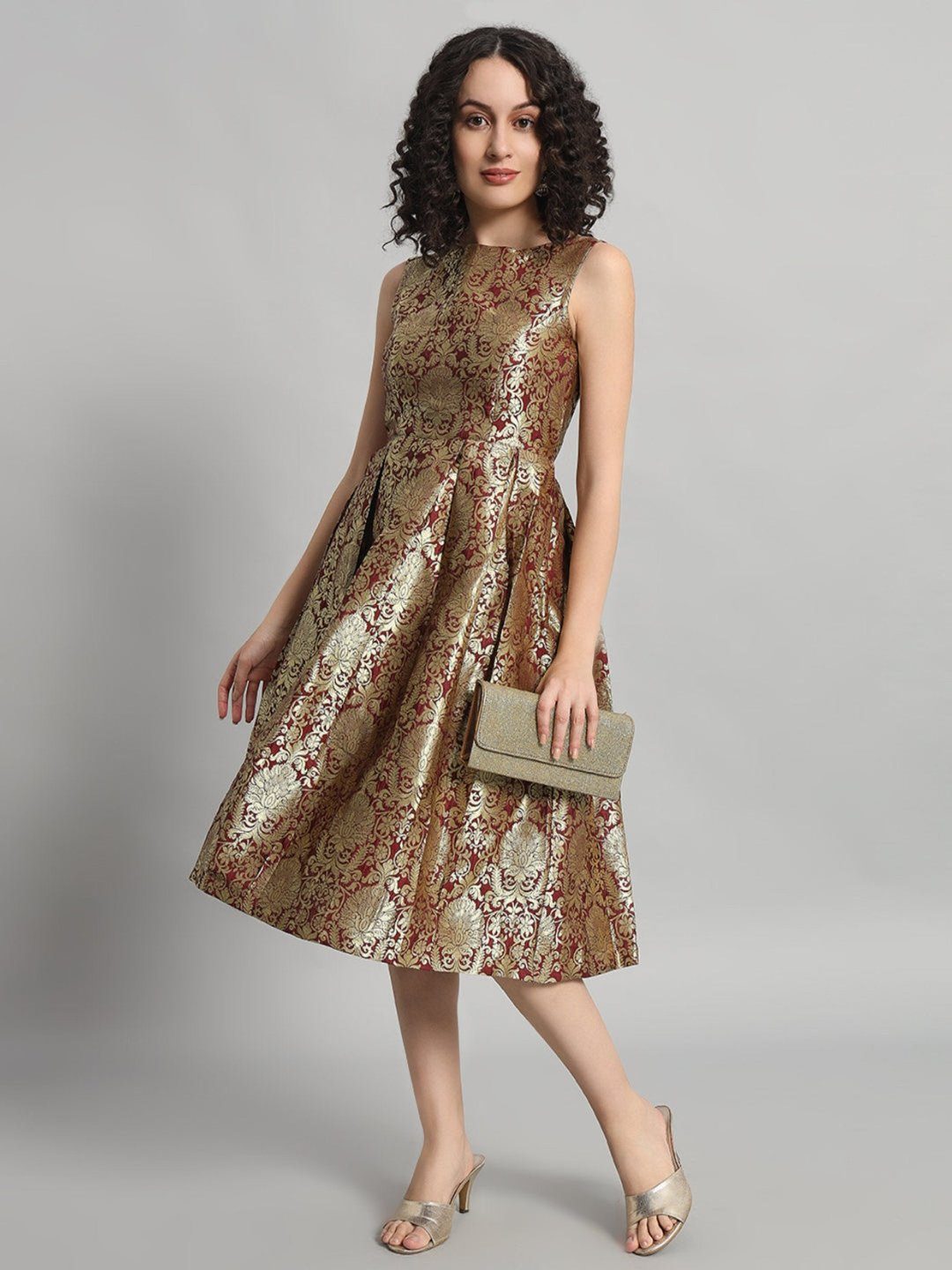 Adaa Bazaar Women's Midi Dress Maroon Colour