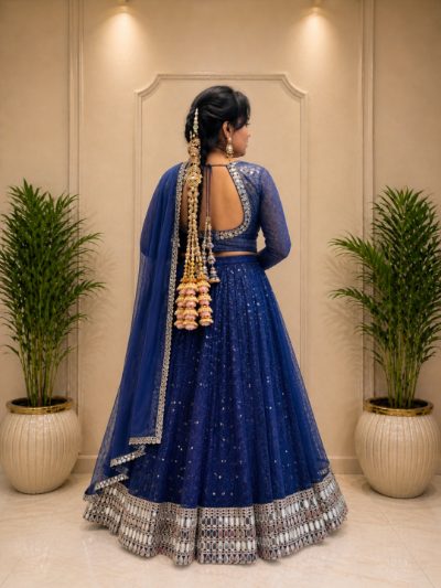 Adaa Bazaar Women's Readymade Blue Lehenga with Choli & Dupatta