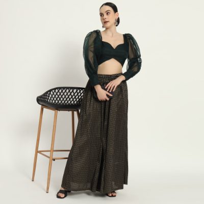 Adaa Bazaar Women's Readymade Green Blouse with Full Sleeves