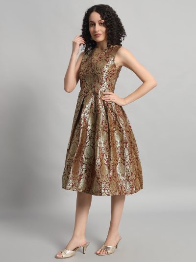 Adaa Bazaar Women's Midi Dress Maroon Colour