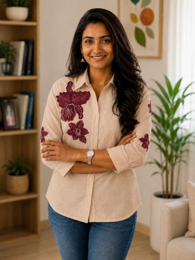 Women Embroidered Shirts Perfect for Casual and Formal Wear in Cotton Fabric