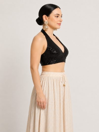 Adaa Bazaar Sequins Party Wear Cut Sleeves Stitched Halter Neck Blouse