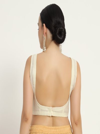 Adaa Bazaar Women's Readymade Cream Blouse with Cut Sleeves