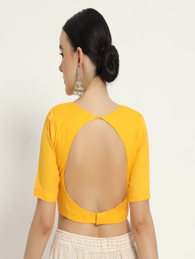 Adaa Bazaar Women's Readymade Yellow Blouse with Half Sleeves