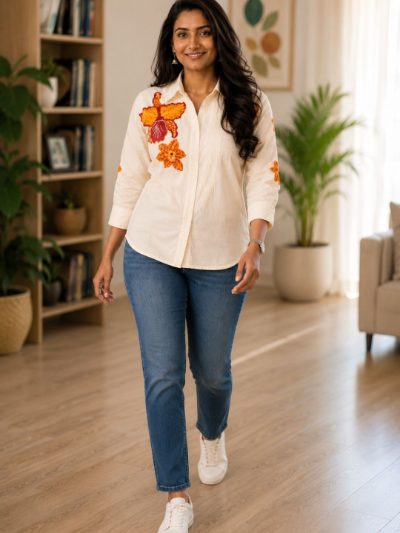 Women Embroidered Shirts Perfect for Casual and Formal Wear in Cotton Fabric