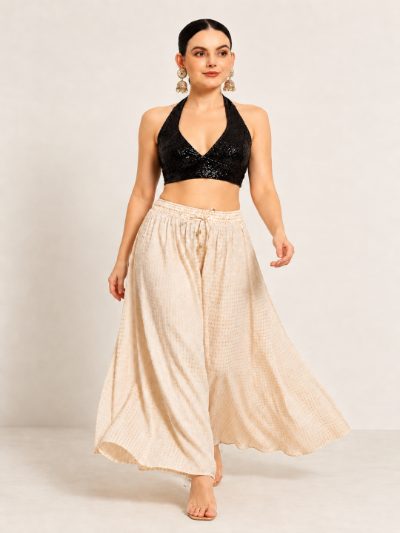 Adaa Bazaar Sequins Party Wear Cut Sleeves Stitched Halter Neck Blouse