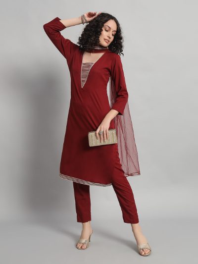 Adaa Bazaar Women's Readymade Suit (maroon) with Dupatta
