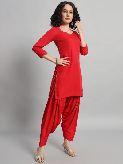 Adaa Bazaar Women's Readymade Patiala Suit (red) with Dupatta
