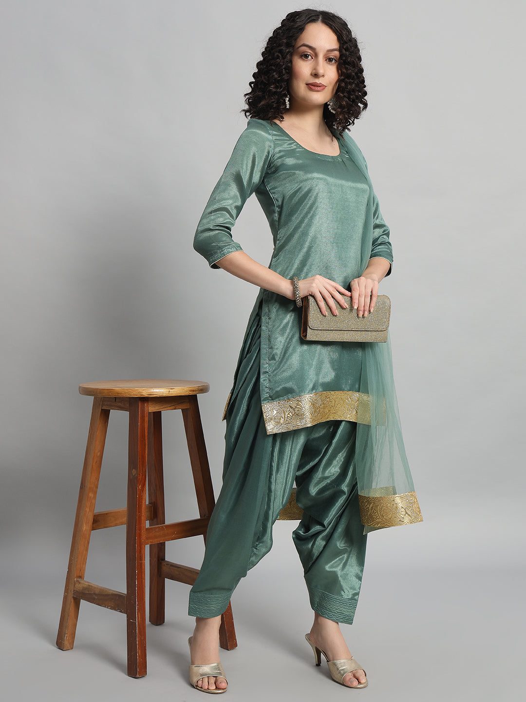 Adaa Bazaar Women's Readymade Patiala Suit (green) with Dupatta