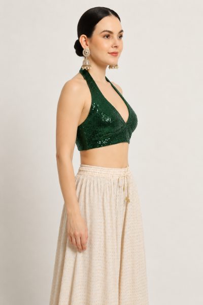 Adaa Bazaar Sequins Party Wear Cut Sleeves Stitched Halter Neck Blouse