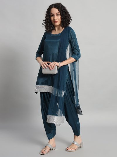Adaa Bazaar Women's Readymade Patiala Suit (Navy Blue) with Dupatta