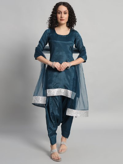 Adaa Bazaar Women's Readymade Patiala Suit (Navy Blue) with Dupatta