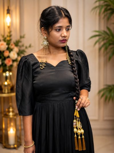 Adaa Bazaar Women's Anarkali Black Suit with Dupatta