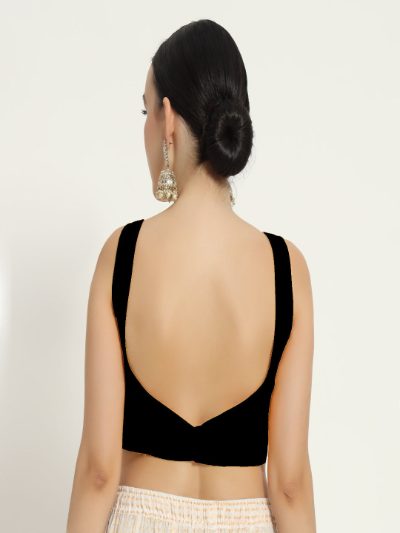 Black Sweetheart Neck Cut Sleeves Blouse with Front Curve Design