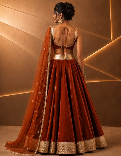Adaa Bazaar Women’s Designer Velvet Lehenga Choli Set with Dupatta