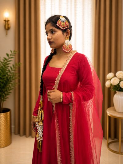 Adaa Bazaar Women's Readymade Anarkali Suit (magenta ) with Dupatta