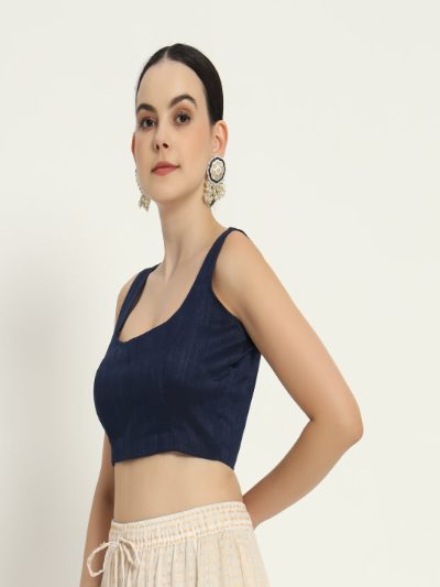 Adaa Bazaar Women's Readymade Blue Silk Blouse