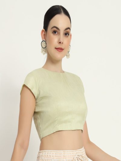 Adaa Bazaar Women's Readymade Lime Blouse with Half Sleeves