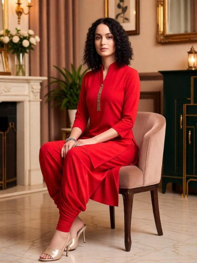 Adaa Bazaar Women's Deep Red Kurti with Stylish Patiala Salwar