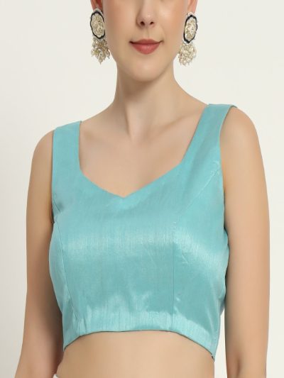 Adaa Bazaar Women's Readymade Firozi Blouse with Half Sleeves