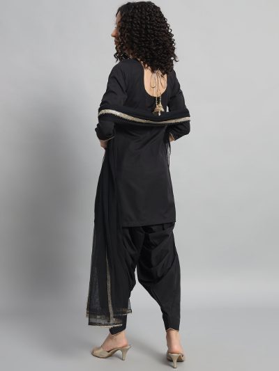 Adaa Bazaar Women's Readymade Patiala Suit (black) with Black Dupatta
