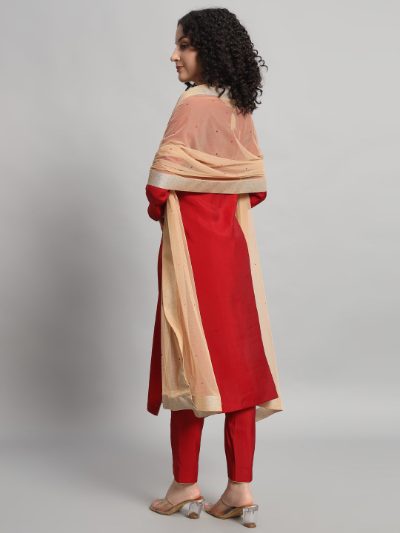 Adaa Bazaar Women's Readymade Suit (red) with Dupatta