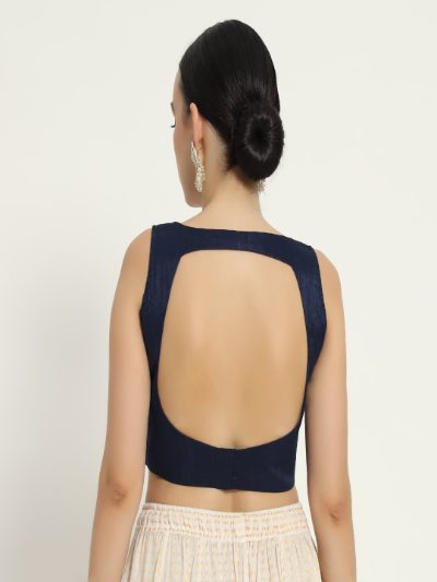 Adaa Bazaar Women's Readymade Blue Blouse with Cut Sleeves