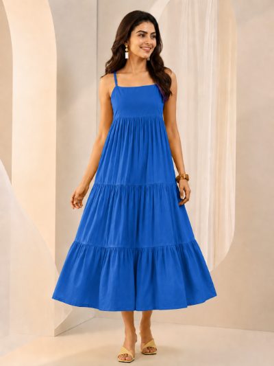 Adaa Bazaar Women's Cotton Cambric Midi Dress for Casual & Office Wear