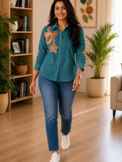 Women Embroidered Shirts Perfect for Casual and Formal Wear in Cotton Fabric
