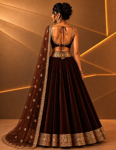 Adaa Bazaar Women’s Designer Velvet Lehenga Choli Set with Dupatta