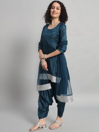 Adaa Bazaar Women's Readymade Patiala Suit (Navy Blue) with Dupatta
