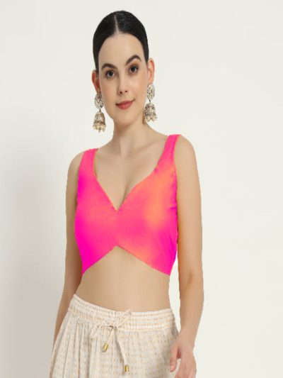 Adaa Bazaar Women's Readymade Pink Blouse with Pad