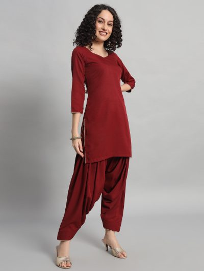 Adaa Bazaar Women's Readymade Patiala Suit (maroon) with Dupatta