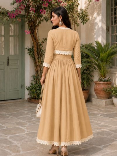 Adaa Bazaar Women's Cotton Cambric Calf-Length Dress with Half Jacket