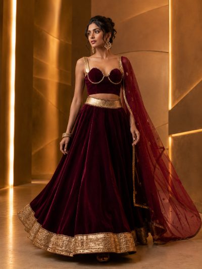 Adaa Bazaar Women’s Designer Velvet Lehenga Choli Set with Dupatta