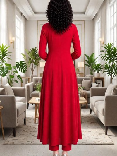 Adaa Bazaar Women’s A-Line Kurti and Pant Set Red Colour