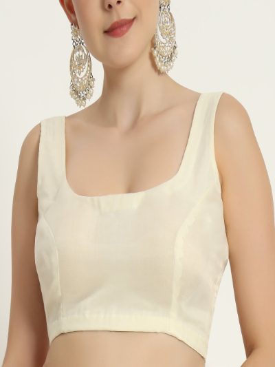 Adaa Bazaar Women's Readymade Cream Blouse with Cut Sleeves