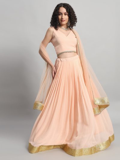 Adaa Bazaar Women's Readymade Peach Lehenga with Choli & Dupatta