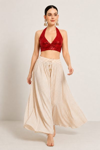 Adaa Bazaar Sequins Party Wear Cut Sleeves Stitched Halter Neck Blouse
